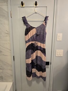 BB DAKOTA Purple and Cream Sleeveless Midi Dress with Drawstring Waist